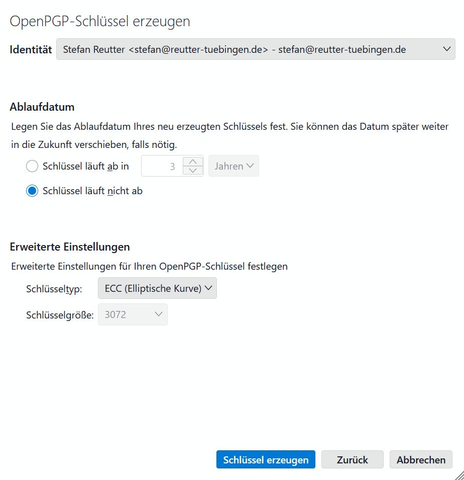 Screenshot: Neuen OpenPGP-Schlüssel in Thunderbird erstellen